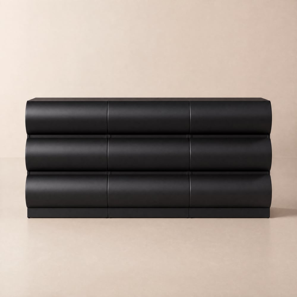 Humply 59" Black Leather 9-Drawer Dresser window image