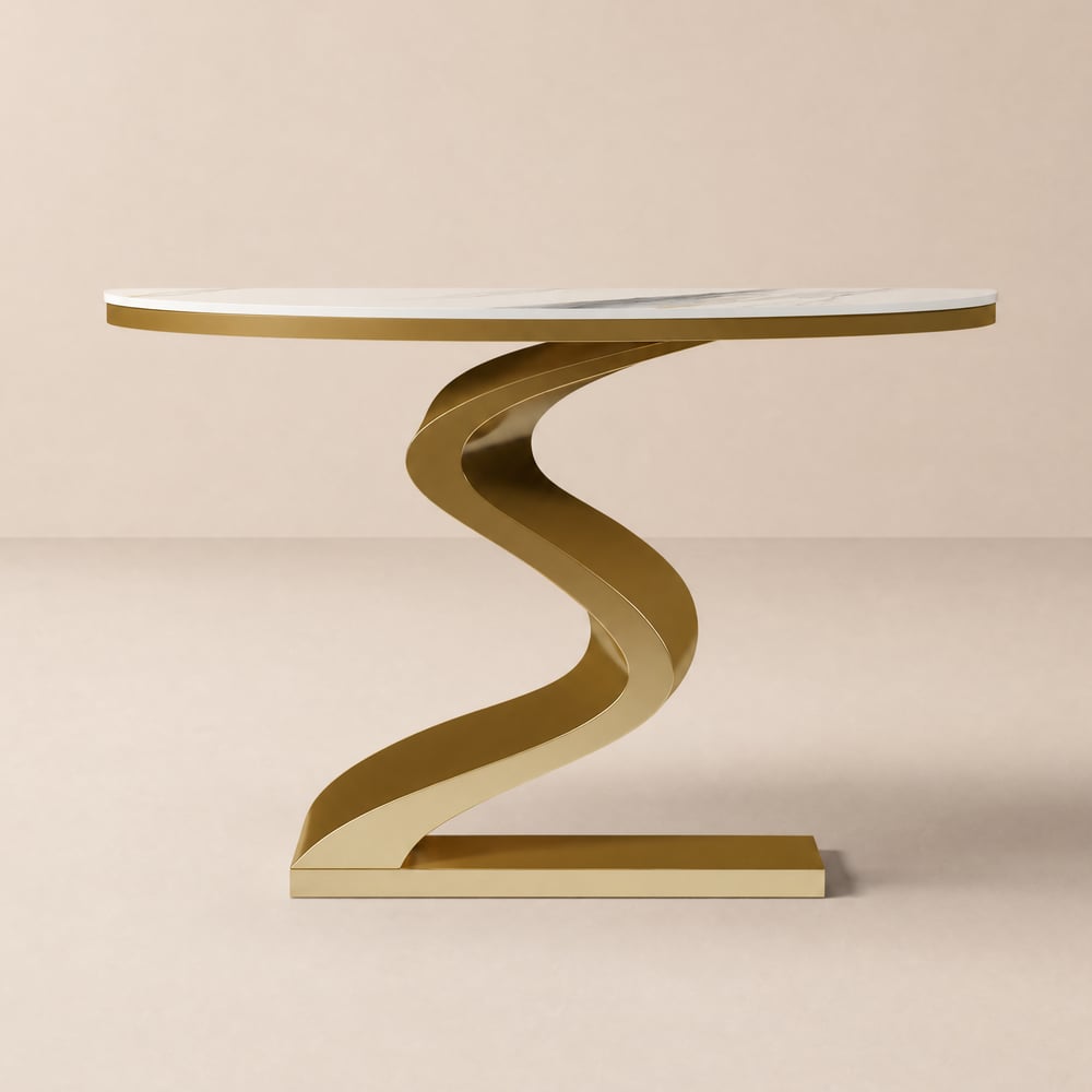 Console demi-lune moderne avec plateau en pierre frittée blanche, 100 cm image de fenêtre