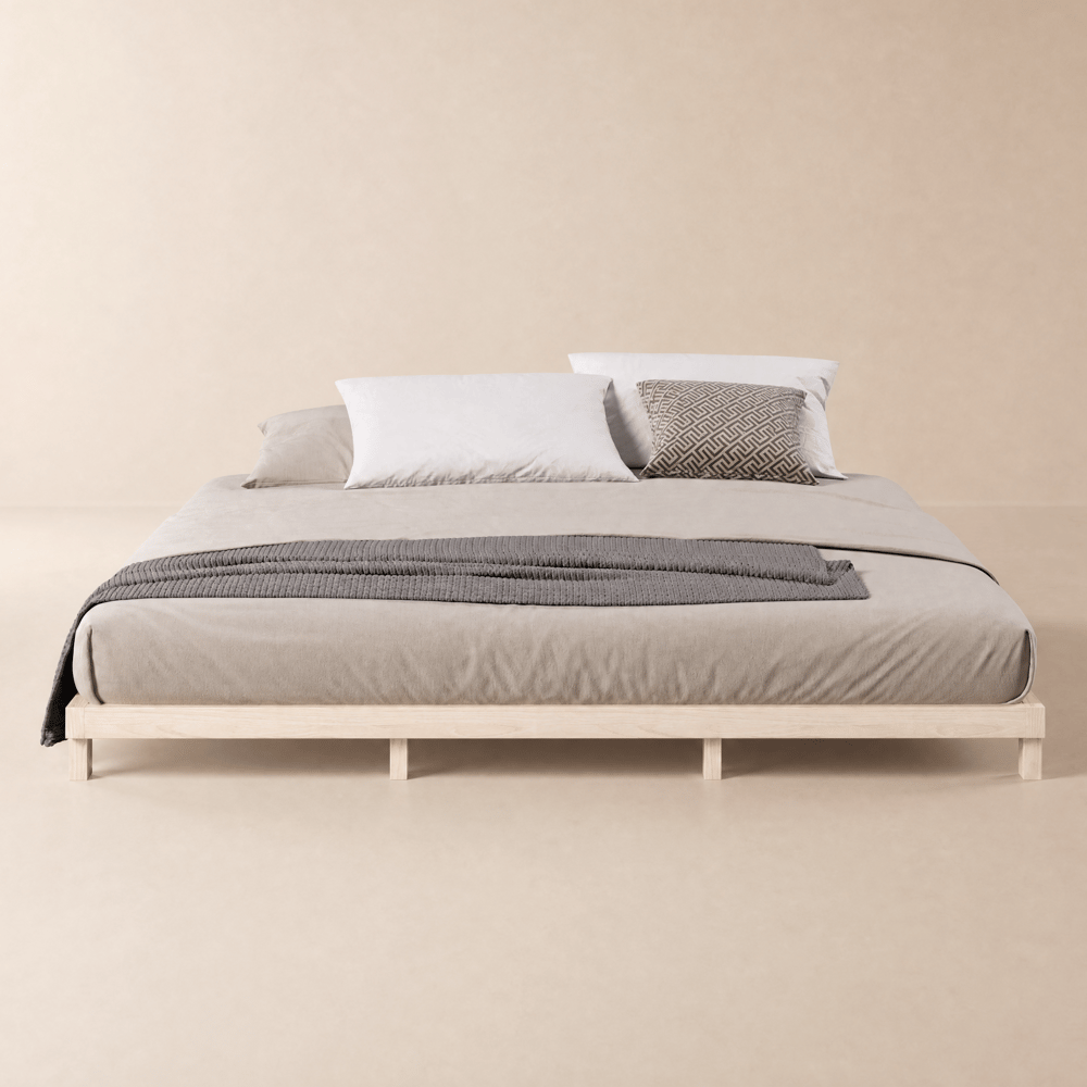Japanese Style King Floor Wood Bed in Whitewash window image
