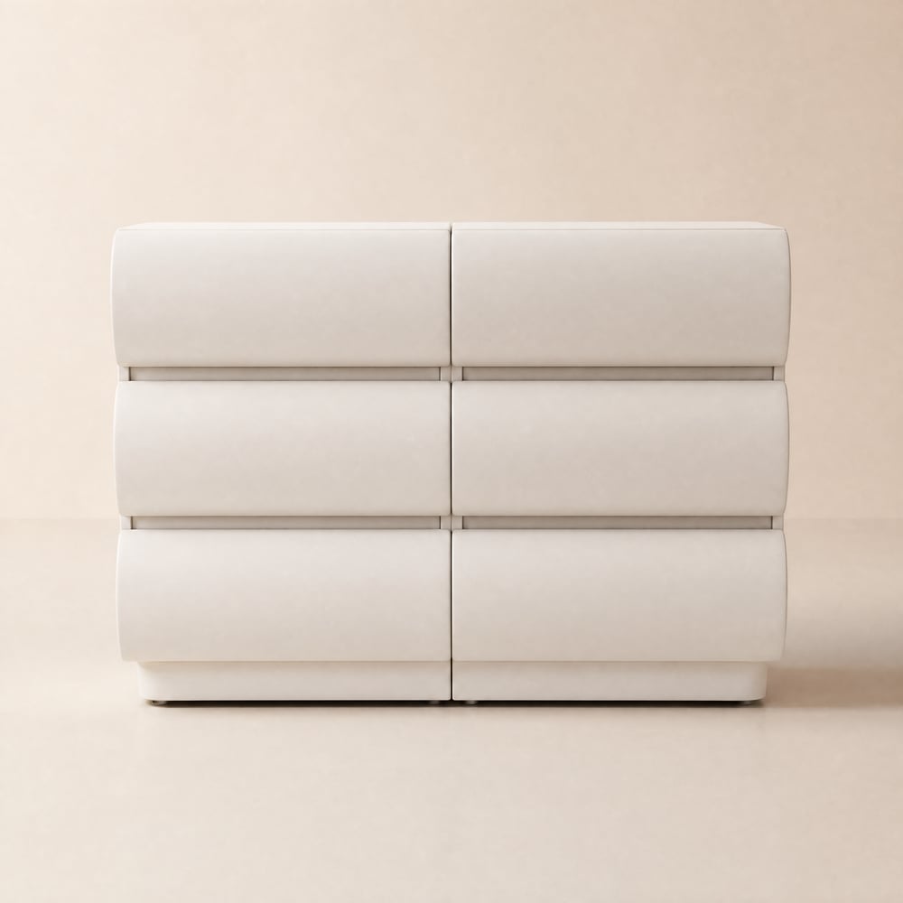 Humply 100 cm White Leather 6-Drawer Dresser window image
