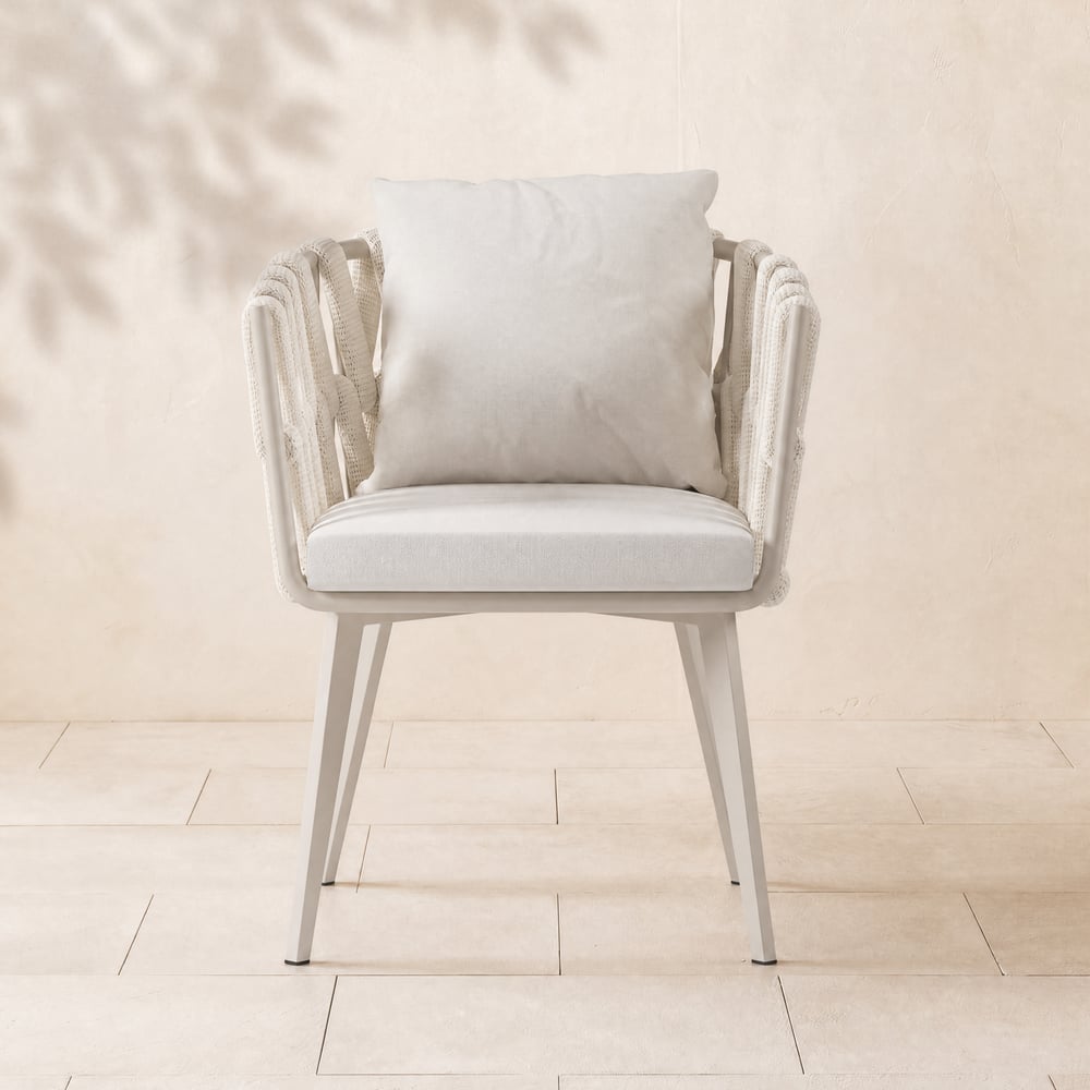 Aluminium and braided rope garden dining chair with beige cushion, set of 2 window image
