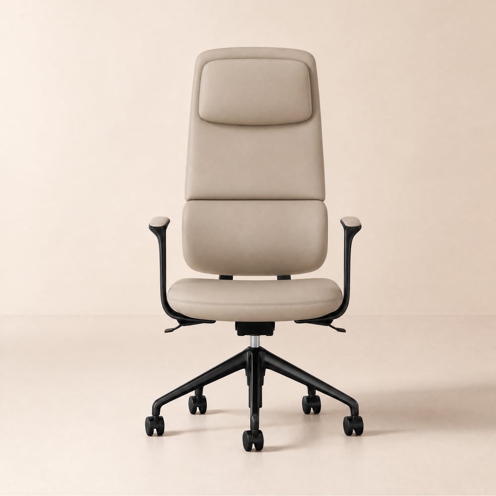 Ergonomic Grey Genuine Leather High Back Reclining Swivel Office Desk Chair window image