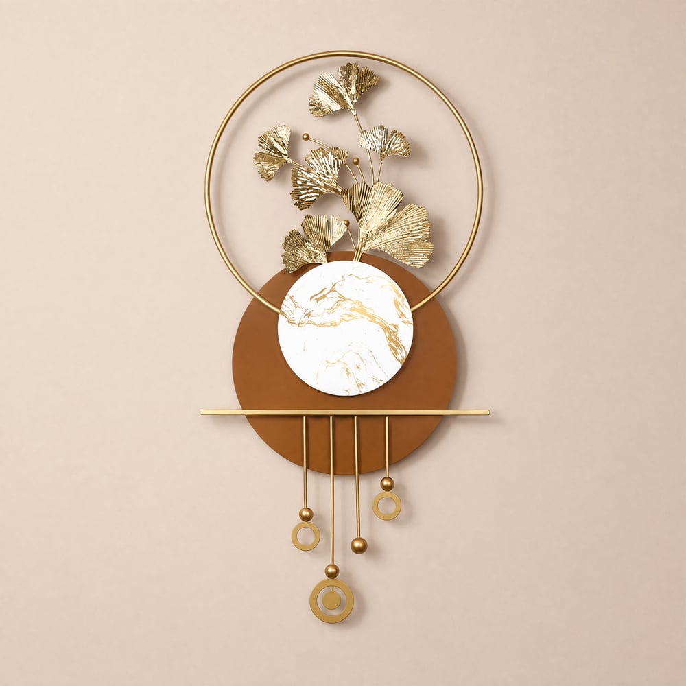 1180mm Modern 3D Golden Metal Ginkgo Leaf Geometric Wall Art with Marble Accent window image