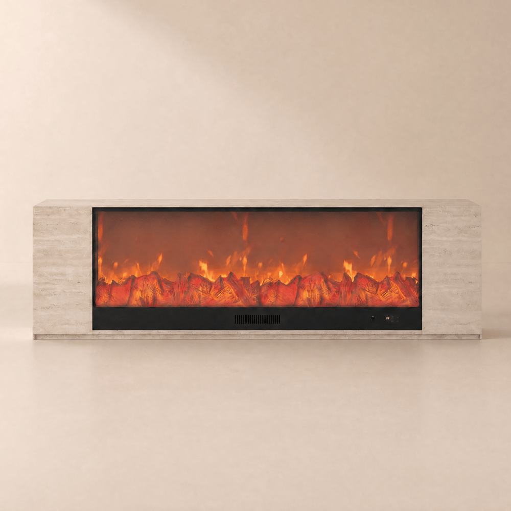 TV-meubel met gesinterde steenplaat, elektrische haard en afstandsbedieningsfunctie, 180 cm Vensterafbeelding