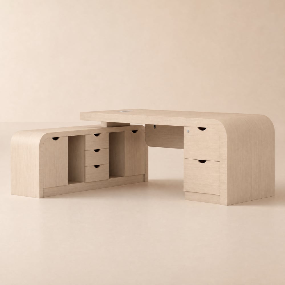 Chicent Whitewash L-shaped Modern Computer Desk with Cabinet Left Hand (70.9'') window image