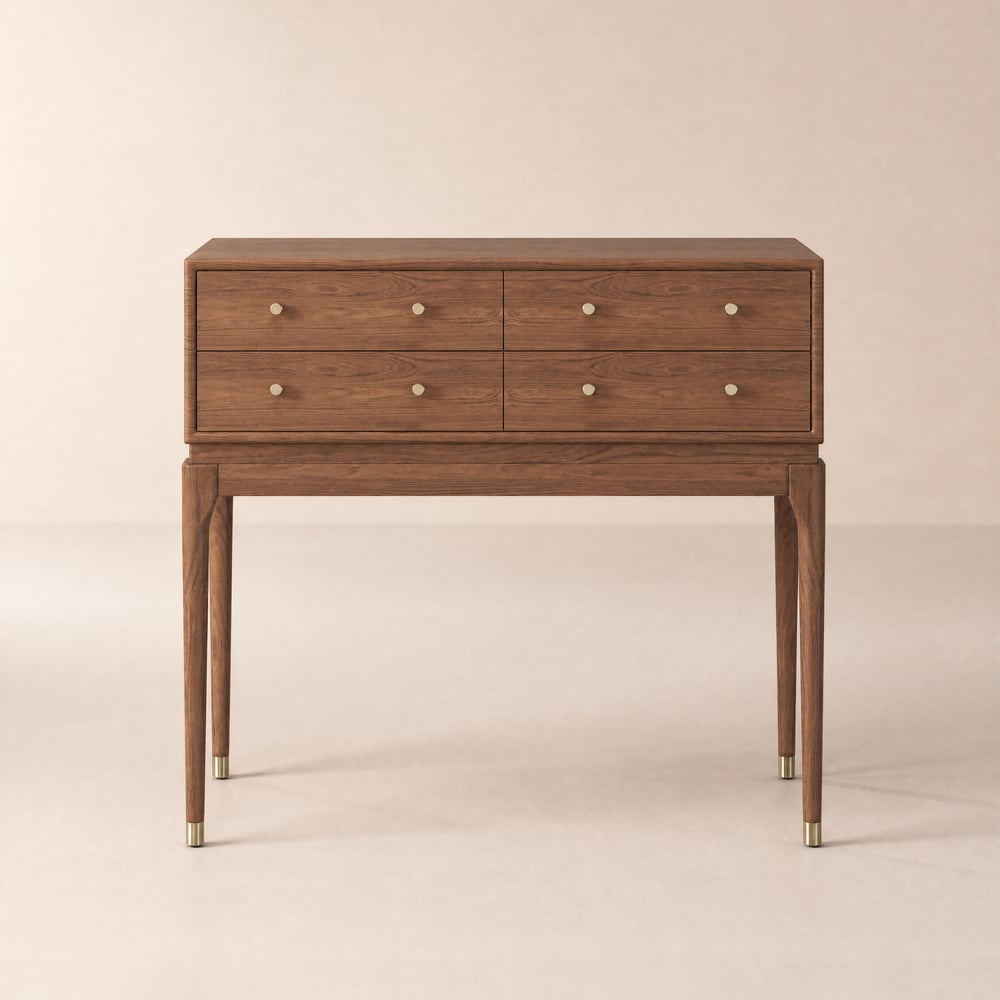 1000mm Mid Century Modern Console Table Storage Walnut Wood Entryway Table 4 Drawers window image