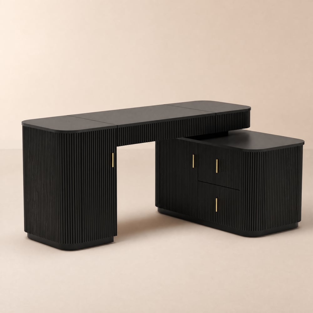 Bureau de direction en L noir Velign de 165 cm avec caisson à droite image de fenêtre