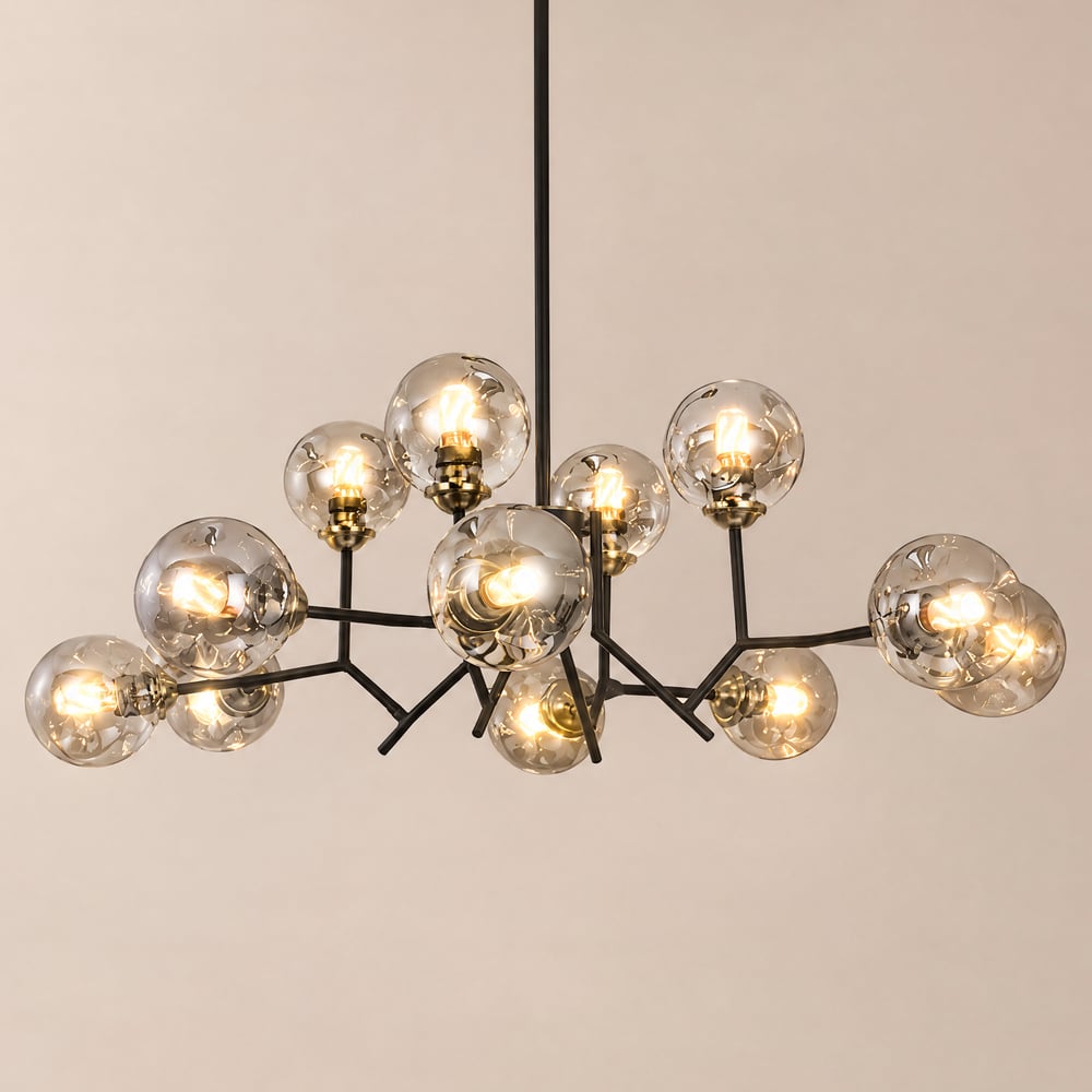 12 Light Black Chandelier with Globe Glass Shade Modern Pendant Light for Living Room window image