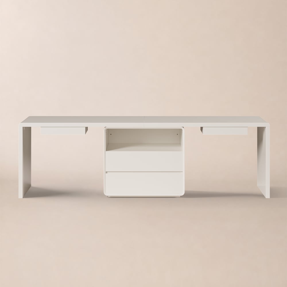 Modern 240 cm Rectangular White Double Desk with 4 Drawers & 1 Cabinet, Seats 2 window image