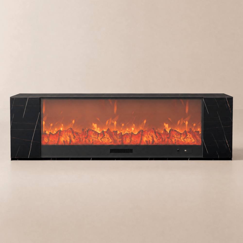 79" Sintered Stone Electric Fireplace TV Stand with Remote Control window image
