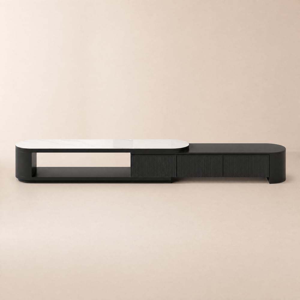 Velar 71"-114" Extendable Fluted TV Stand with Sintered Stone Top & 3 Drawers window image