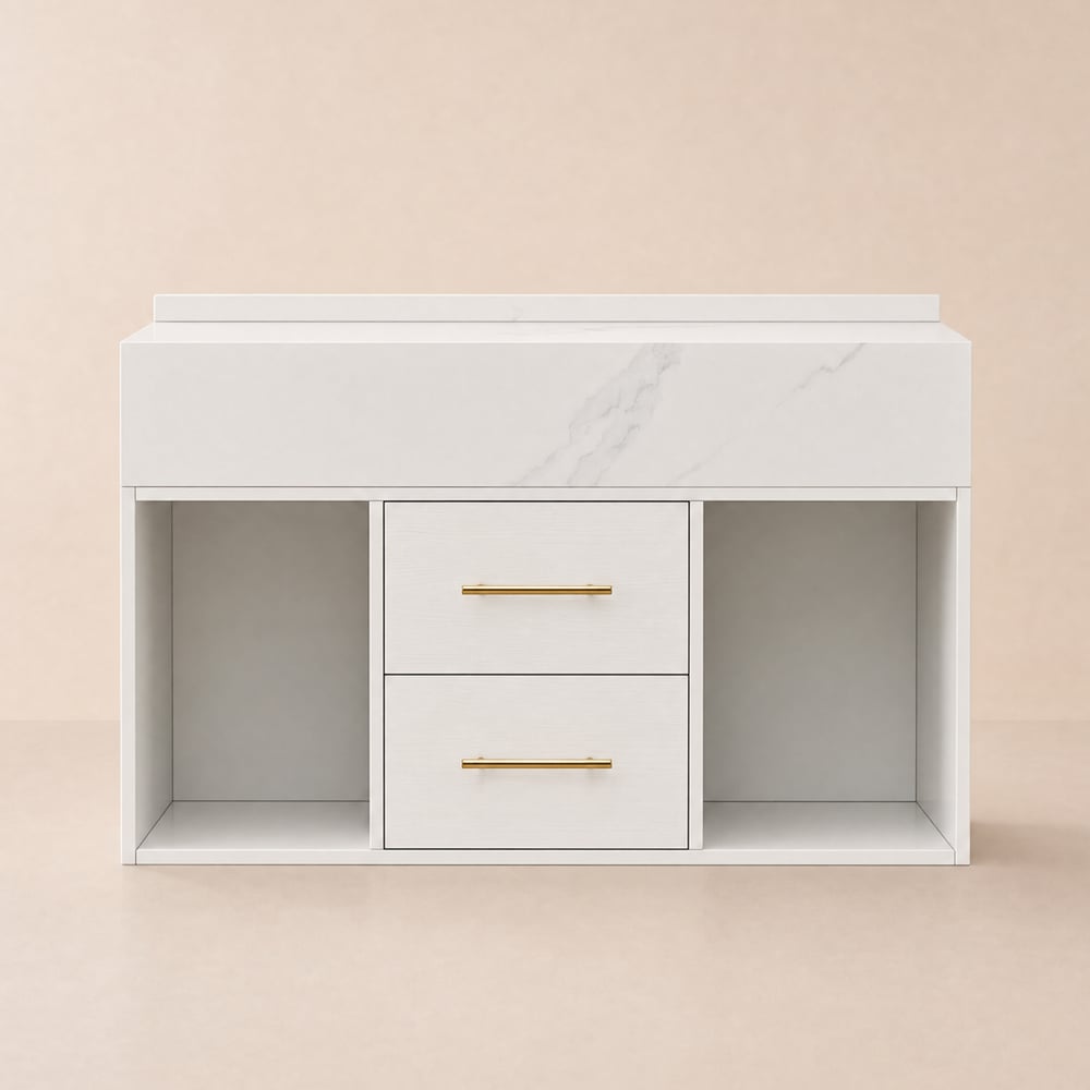 Modern 90 cm Floating Single Bathroom Vanity with Sink, Sintered Stone Top window image