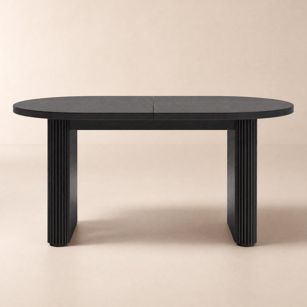 Fluve 63"-79" Extendable Oval Black Dining Table, Seats 4-6 window image