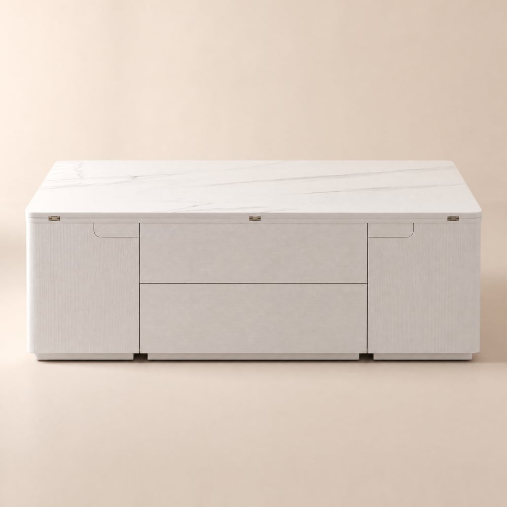 Moderne 120cm sintered stone lift-top salontafel met lades Vensterafbeelding