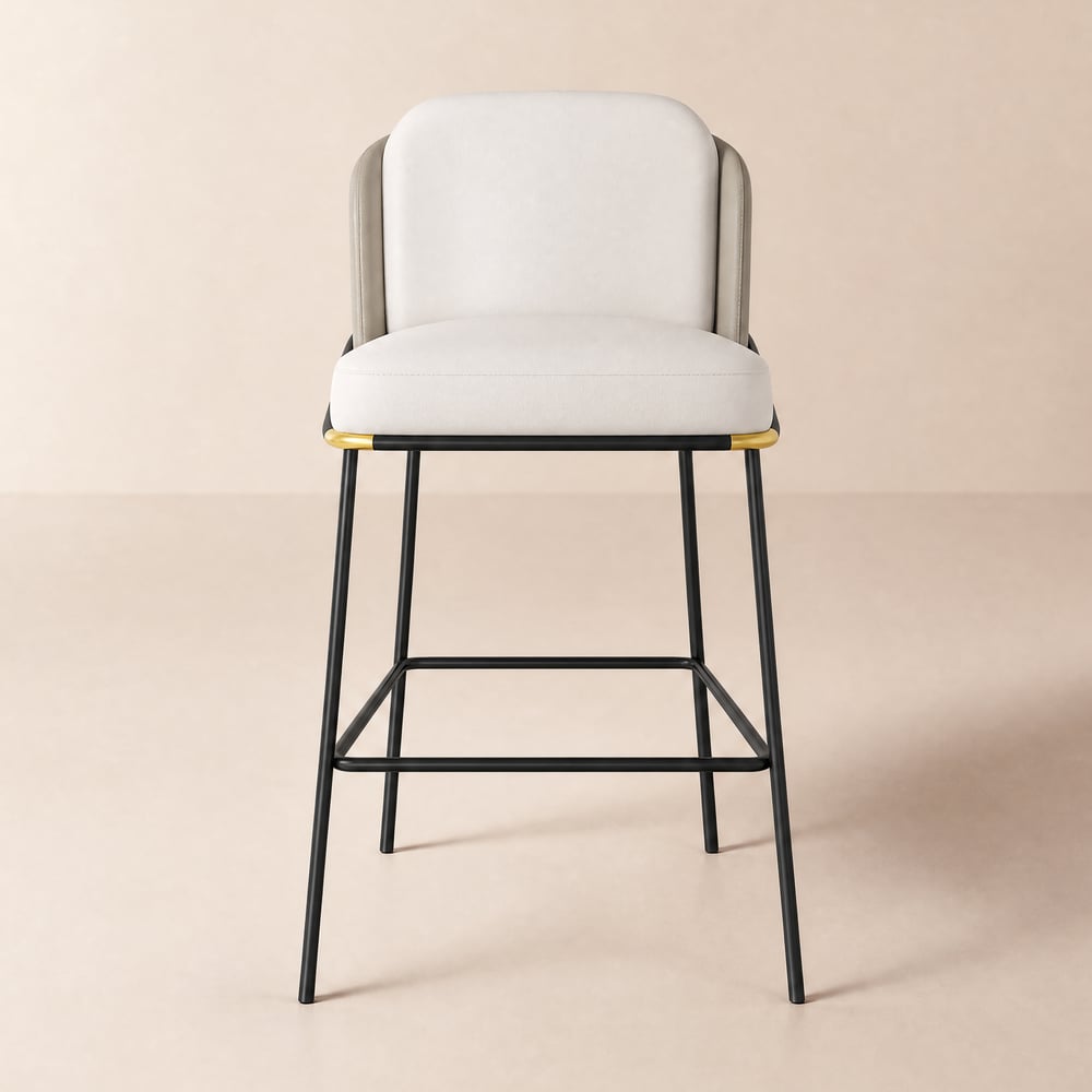 Sgabello cucina Linenic in pelle PU grigio chiaro imbottito, 1 pezzo Immagine della finestra