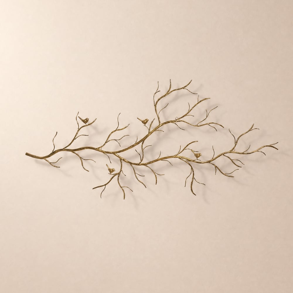 Luxury Creative Metal Branch & Birds Wall Decor Home Art in Gold in Living Room window image
