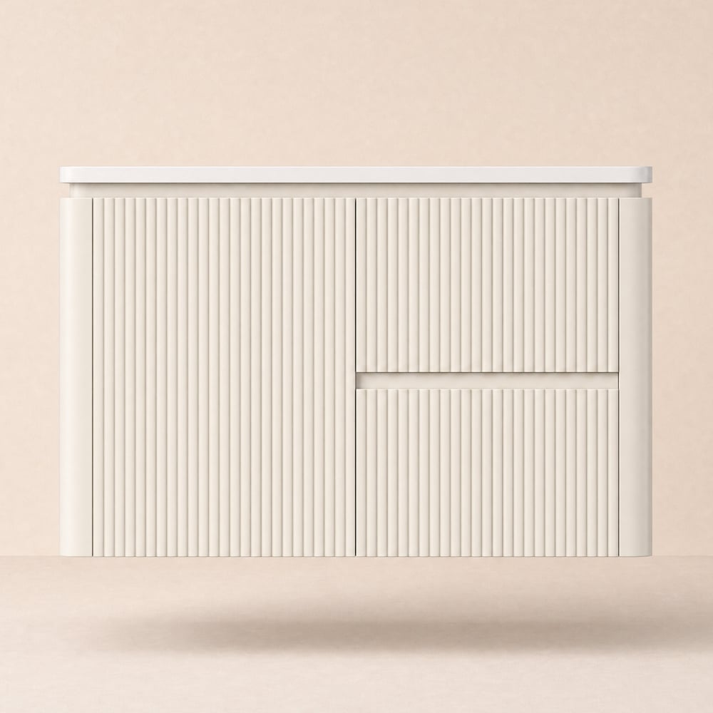 Conjunto de toucador de banheiro moderno de 31,5" Vaidade de banheiro flutuante de LED branco quente com pia Imagem da janela