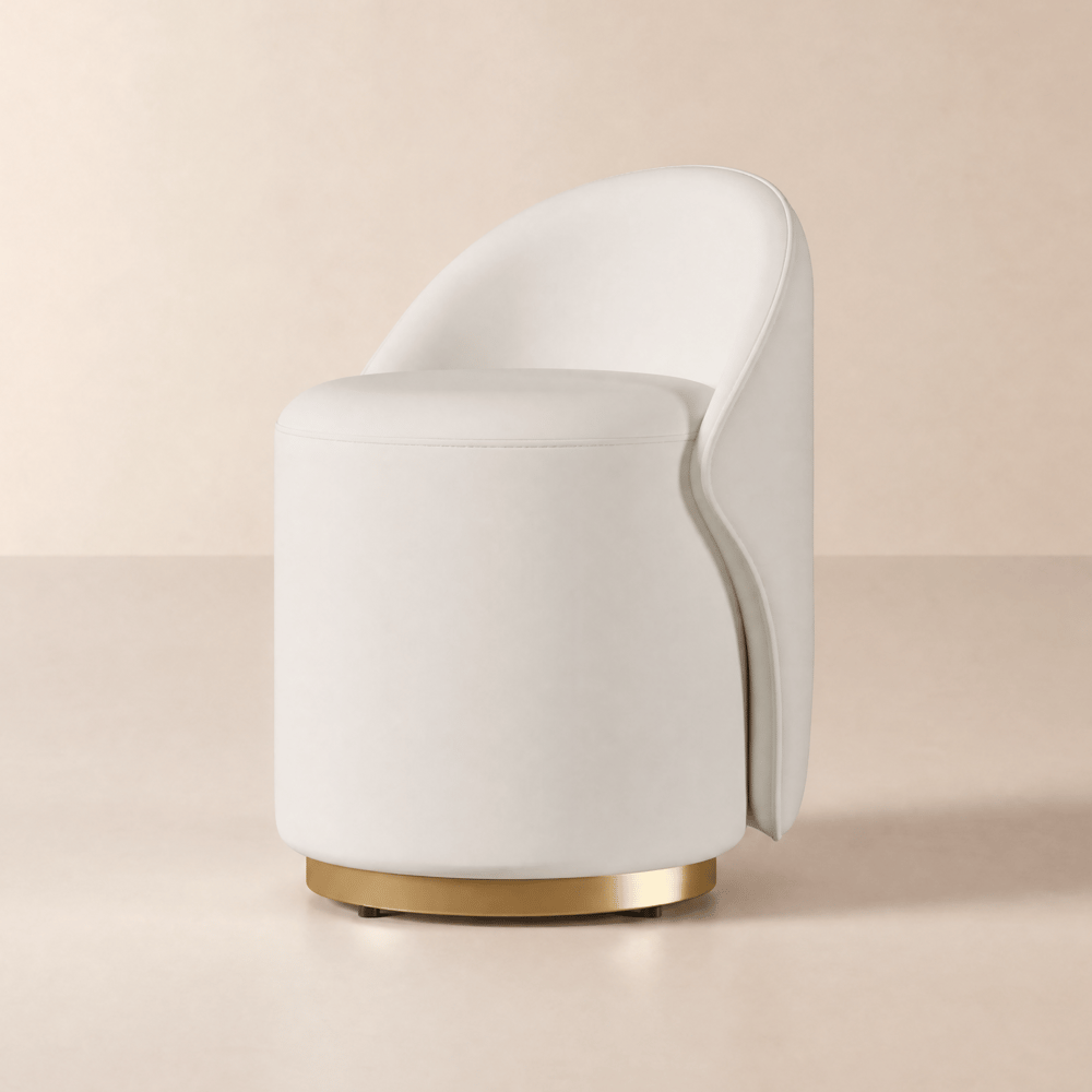 Leather Round Makeup Vanity Stool with Back Accent Chair window image
