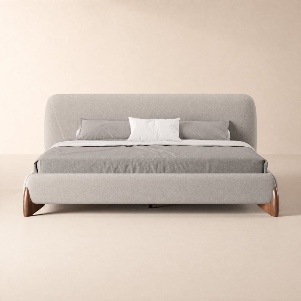 Curva Cal King Linen Upholstered Platform Bed with Walnut Legs window image