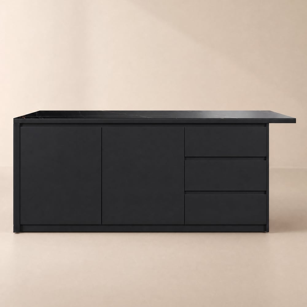 Modern 183 cm Matte Sintered Stone Kitchen Island with Storage, Black window image