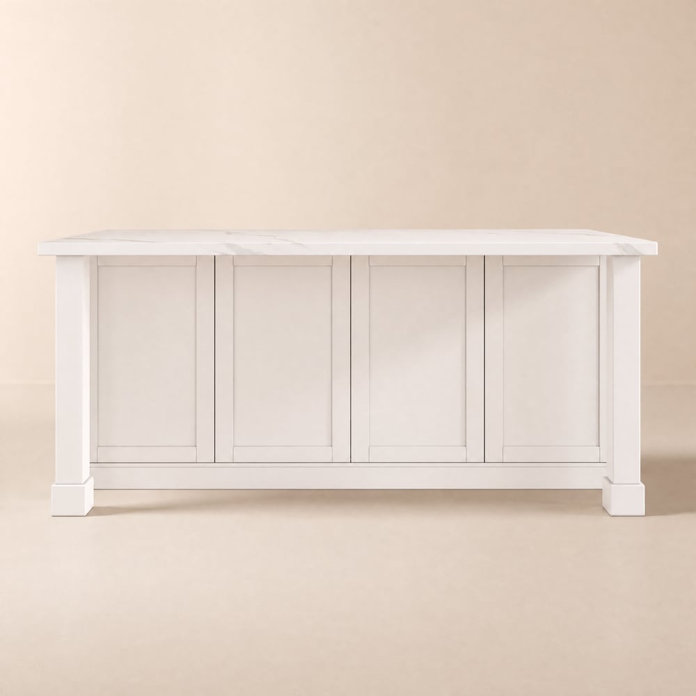 Modern 1830mm white kitchen island with storage for wine window image