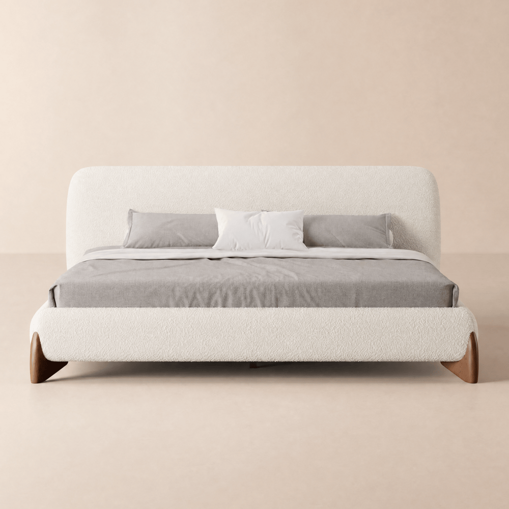 Curva Cal King Boucle Upholstered Platform Bed with Walnut Legs window image