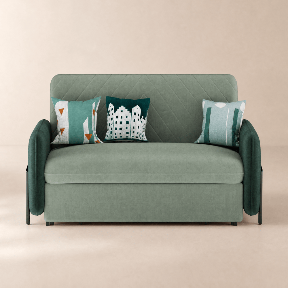 2-seater upholstered sofa bed in velvet fabric - green window image