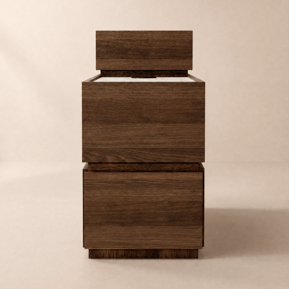 Modern 889 mm Narrow Travertine Stone End Table with USB & Storage window image
