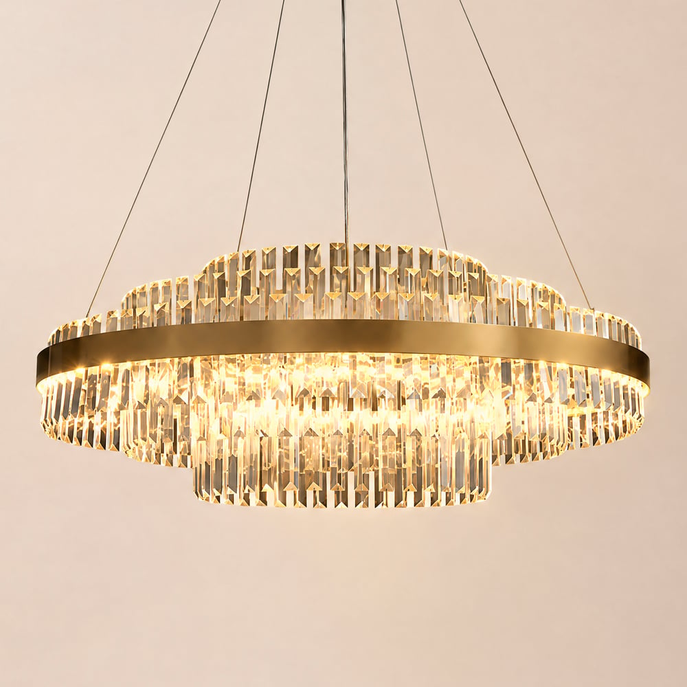 Fixedo Modern Tiered Crystal LED Chandelier in Brass Pendant Light window image