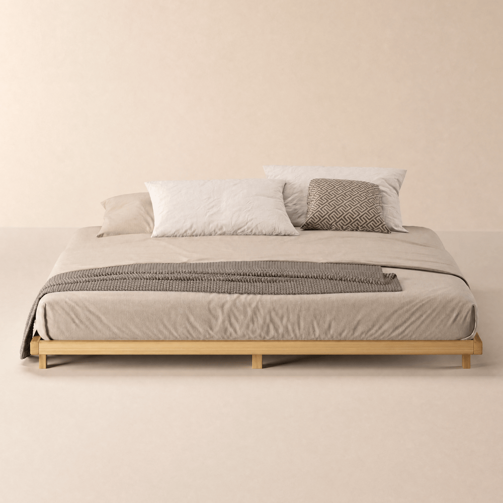 Japanese Style King Floor Wood Bed in Natural window image