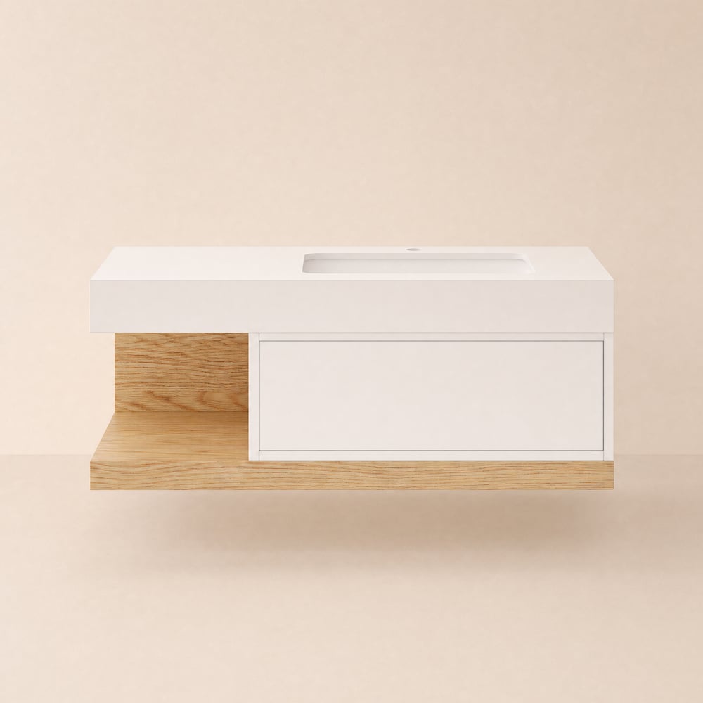 1000mm Modern Floating Bathroom Vanity Set With Single Basin Wall-Mount White & Natural window image