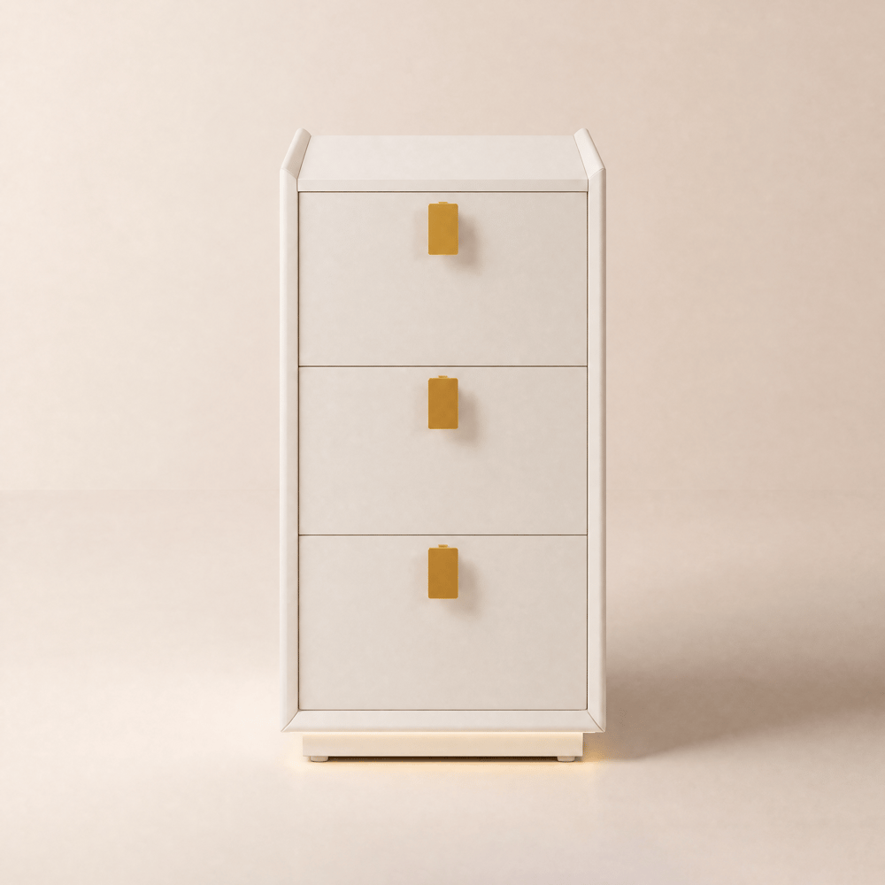 3-Drawer Narrow Bedside Table with Built-in Charging Station and Adjustable Lighting window image