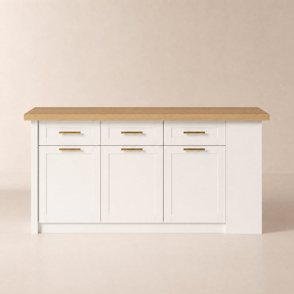 Modern 183 cm Wood Kitchen Island with Drawers & Cabinets, Natural & White window image