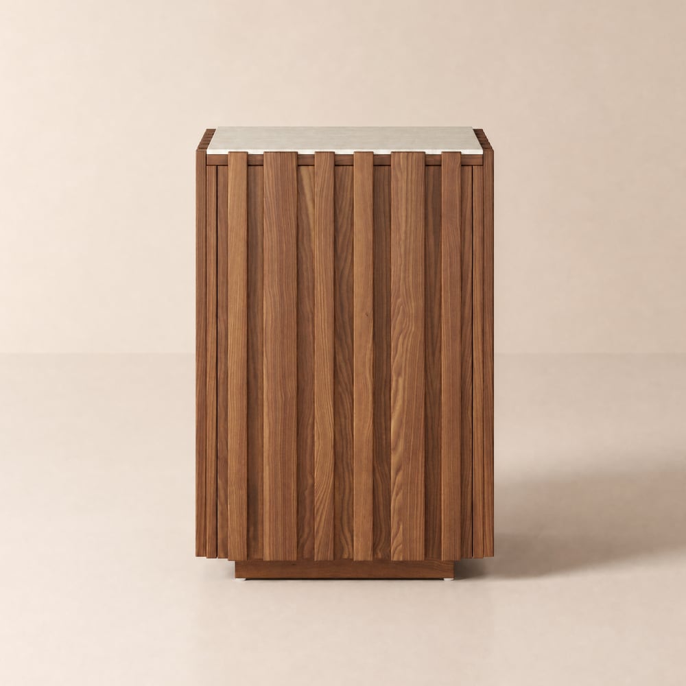 Aura Ash Wood Fluted Walnut Side Table with Sintered Stone Top window image