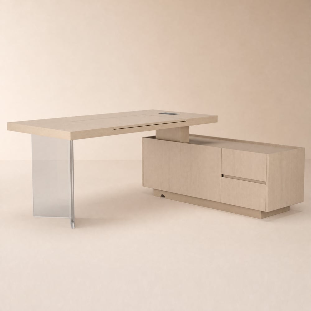 Modern 72" L-Shaped Whitewash Standing Computer Desk with Right Hand Return window image