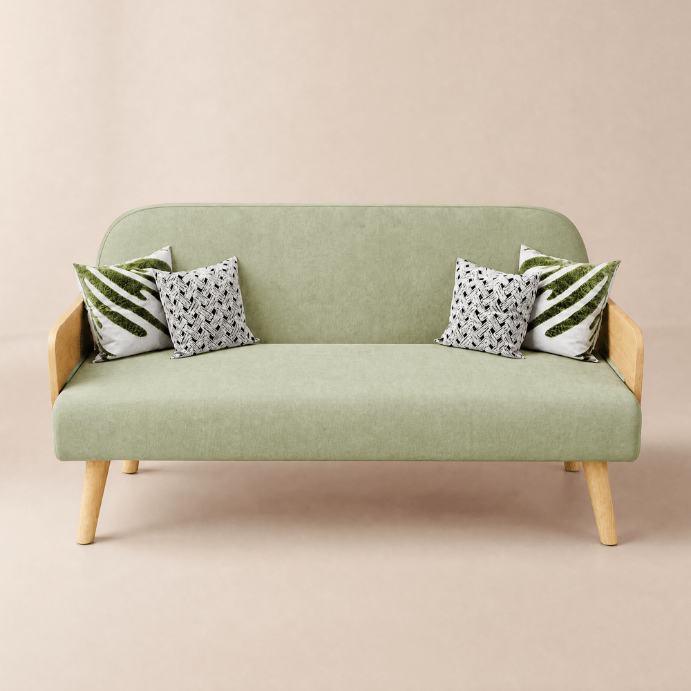 2-Seater Velvet and Rattan Sofa Bed with Swivel Storage window image