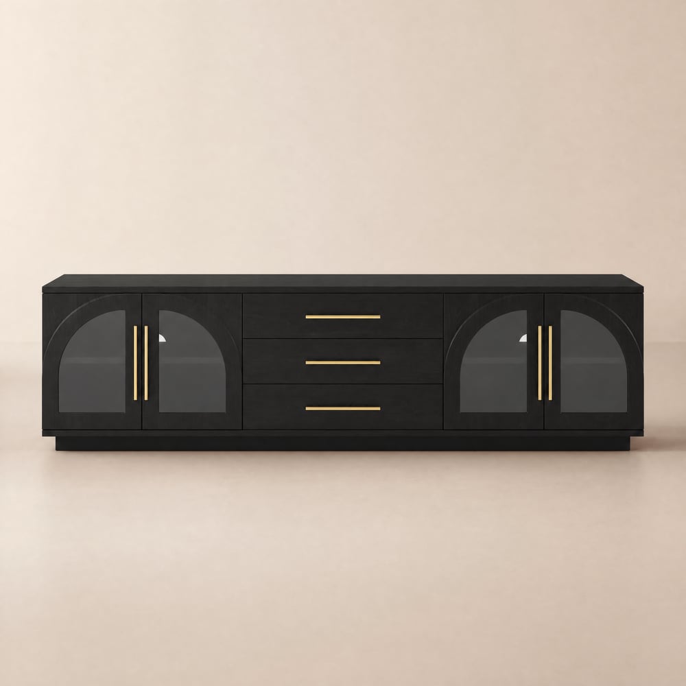 Arune 183cm Arched Glass Doors TV Unit with Storage and LED window image
