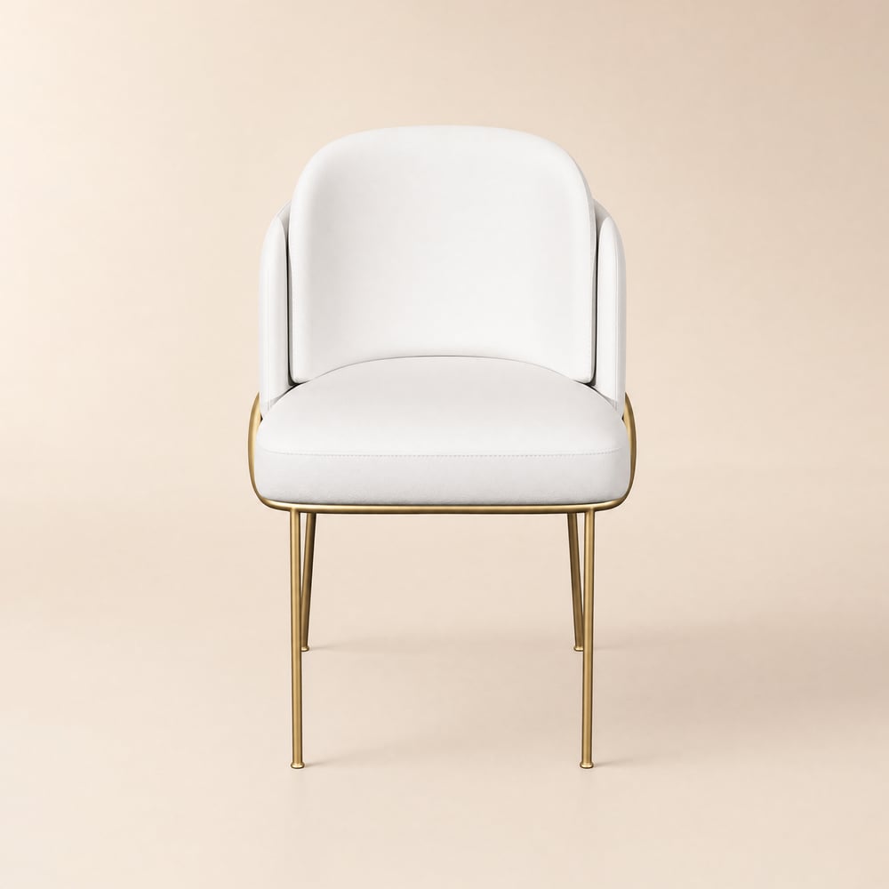 Linenic White Dining Chair Modern Cotton&Linen Upholstered Side Chair in Gold window image