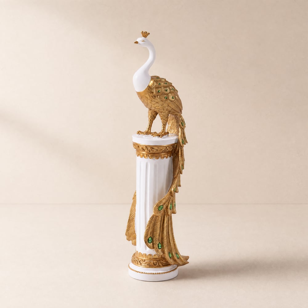 Grande escultura glamourosa de 27,6", decoração, arte, sala de estar, quarto em branco e dourado Imagem da janela