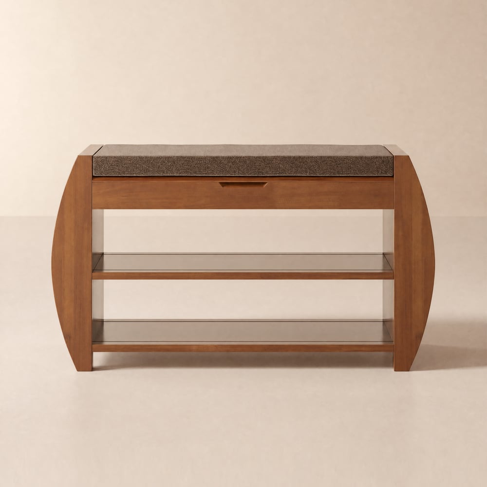 Shoe Storage Entryway Bench Wooden Shoe Rack in Brown window image