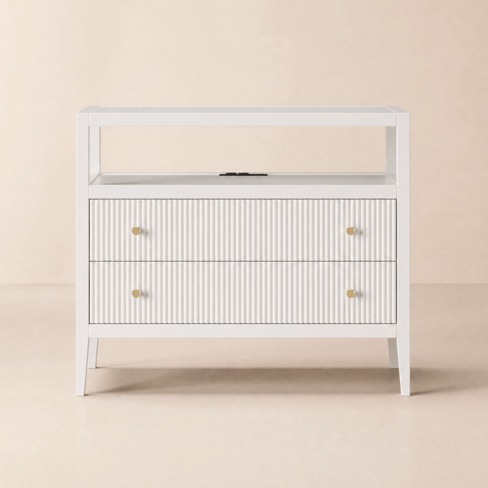 Stria Wide 2-Drawer Nightstand with Open Shelf & Charging Station window image