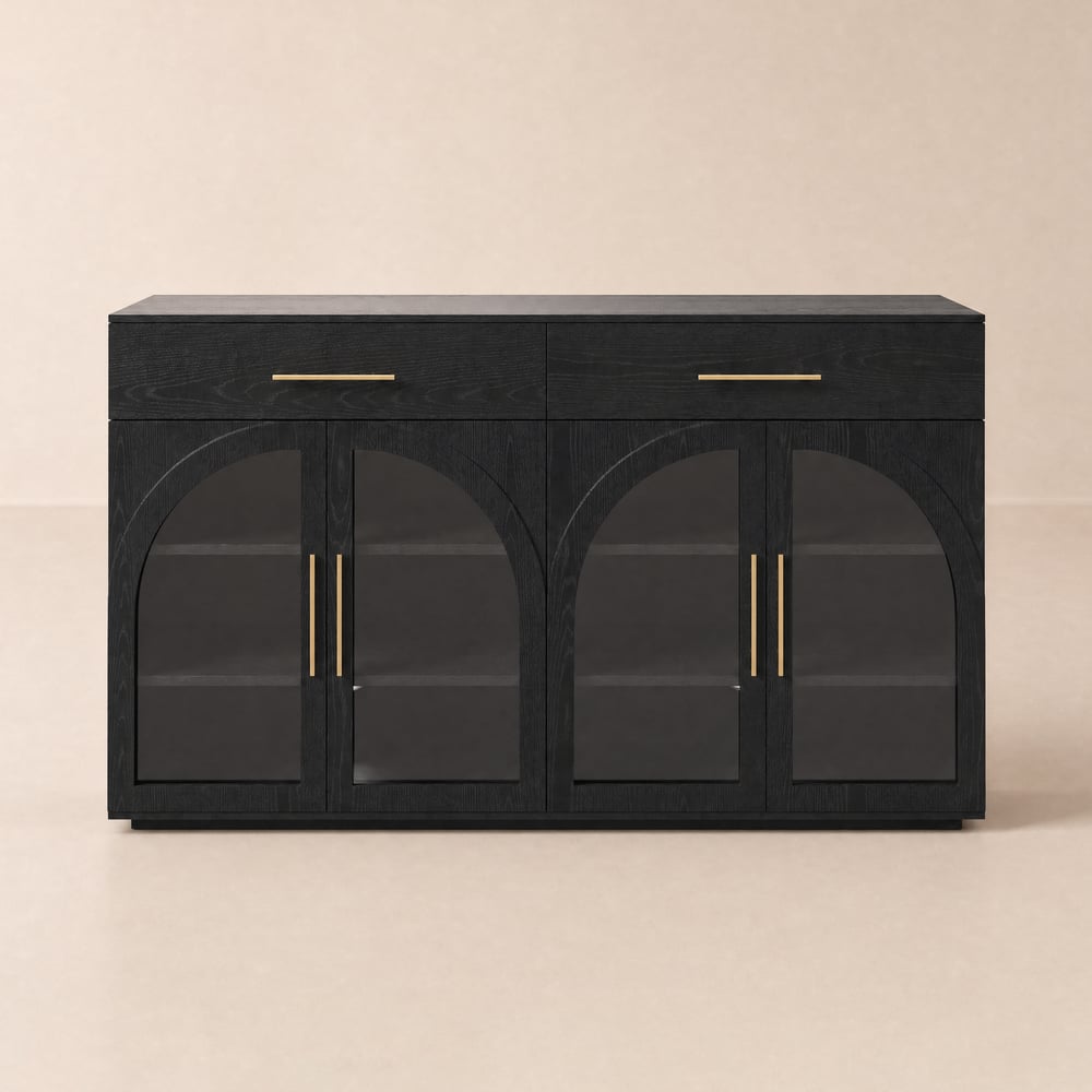 Credenza Arune 160 cm in Legno Nera con Contenitore e Luci LED Immagine della finestra