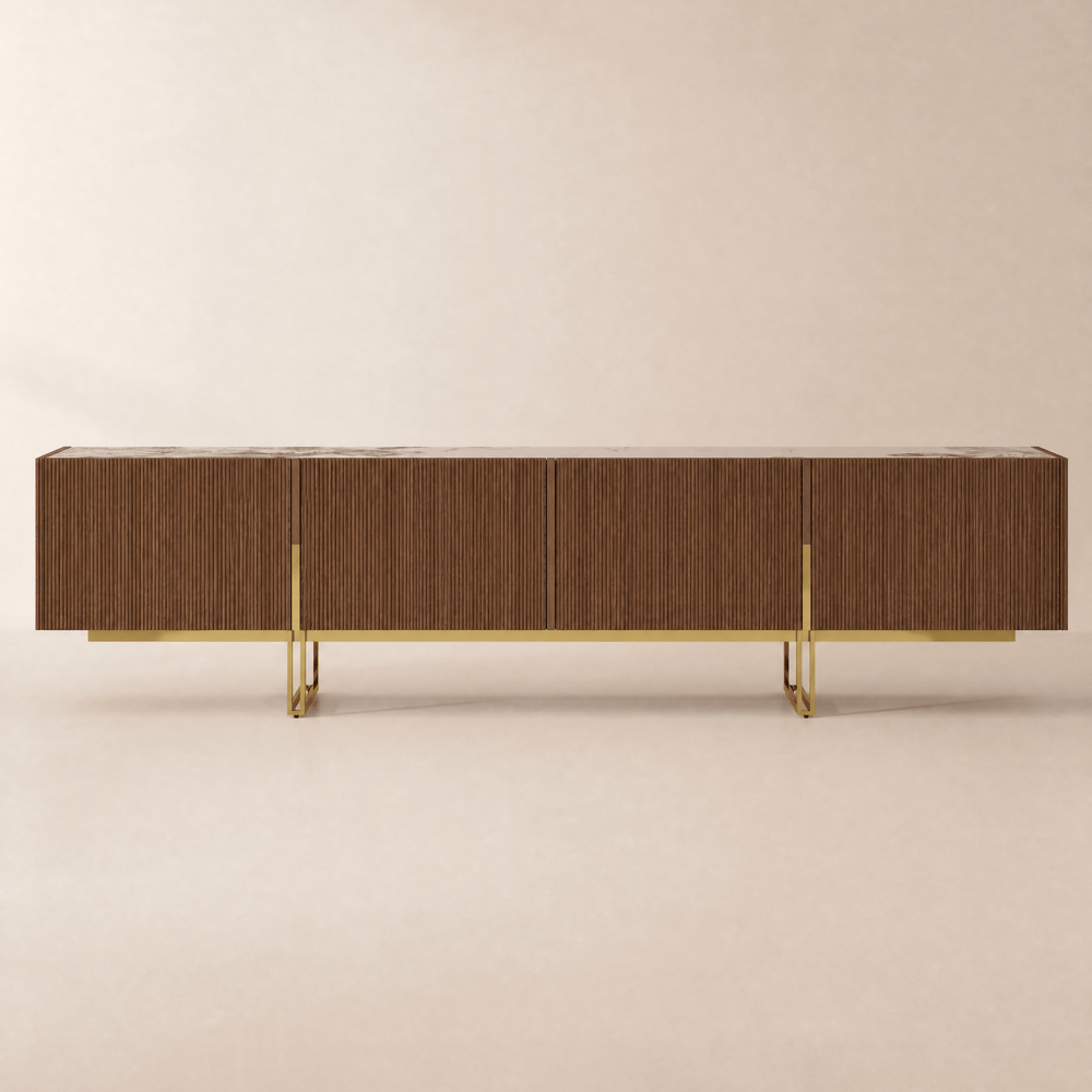 Grovyn 95" Sintered Stone Top Fluted TV Stand with Spacious Cabinets window image