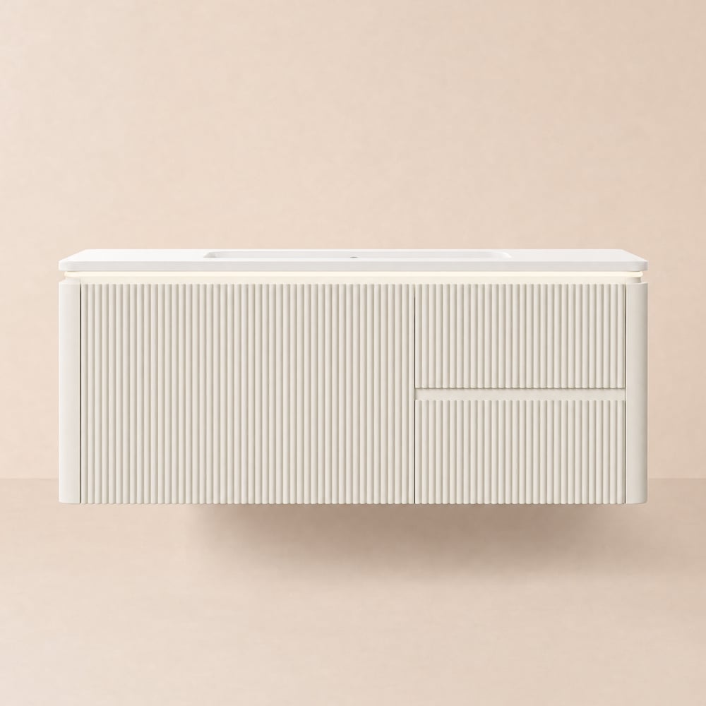 Badkamerkapset 1200 mm moderne warmwitte LED zwevende badkamermeubel met wastafel Vensterafbeelding