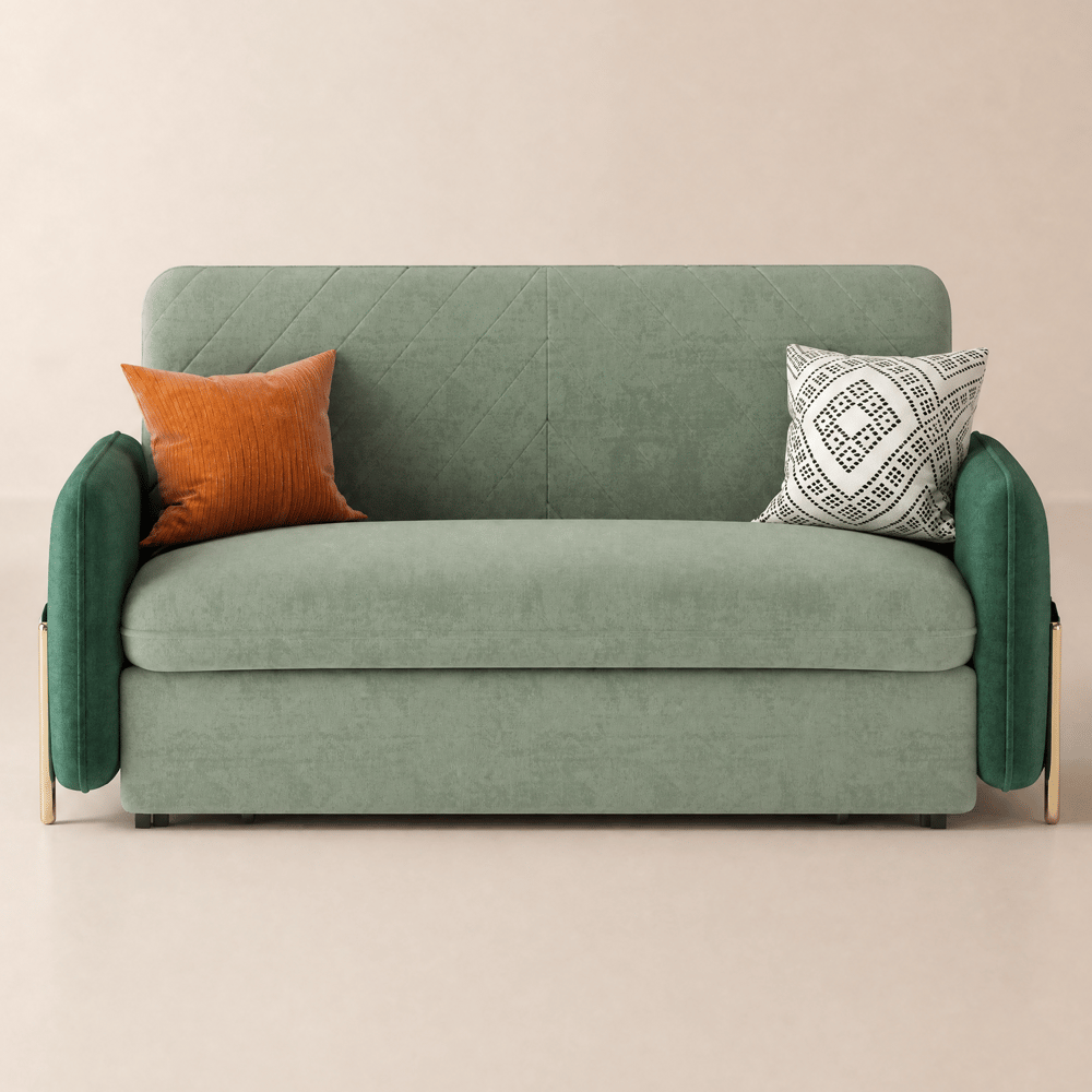 170 cm 2-Seater Green Velvet Convertible Sleeper Sofa with Storage & Pillows window image