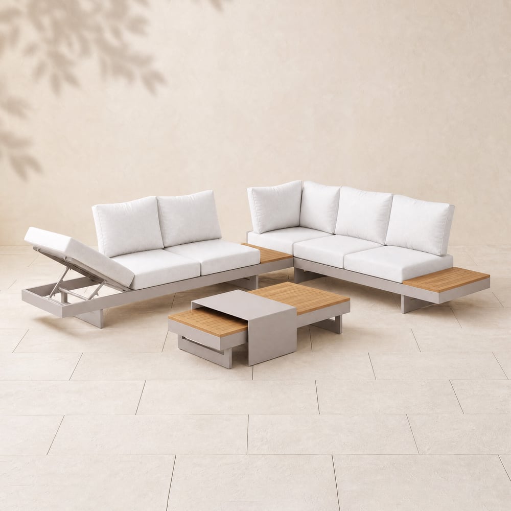 Axis 4-Piece Garden Teak & Aluminum Modular Sofa Set with Coffee Table for 6 window image