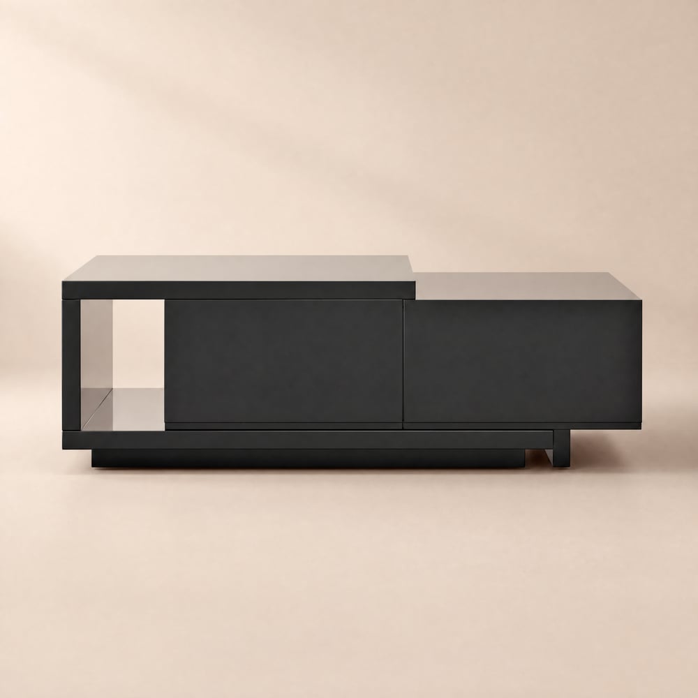 Table basse extensible Quoint de 120 cm - 175 cm avec 2 tiroirs noir image de fenêtre