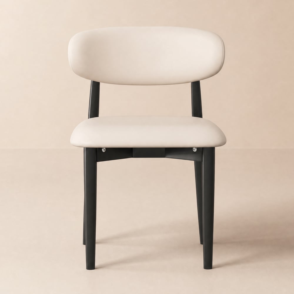 Chaise de salle à manger moderne en cuir PU noir avec pieds en bois d'hévéa, 1 pièce image de fenêtre