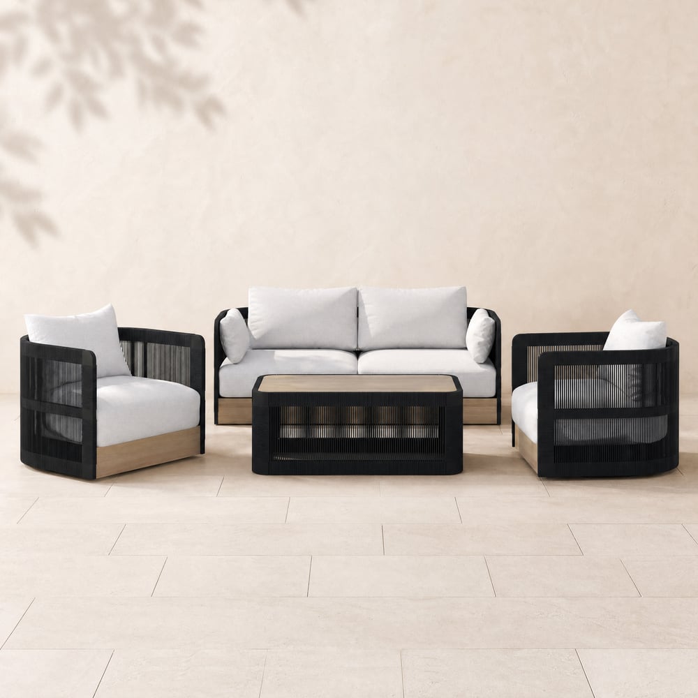 Costra 4-Piece Outdoor Rope Weave Swivel Sofa Set with Coffee Table in Black for 4 window image