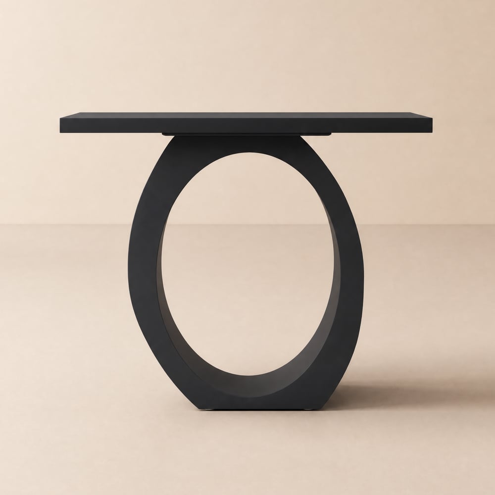 Console moderne 100 cm noire avec base ronde pour entrée image de fenêtre
